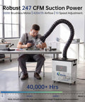 Pro Grade Heavy Duty Solder Fume Extractor With LED Display Control 200W Air Scrubber in use by technician at workbench