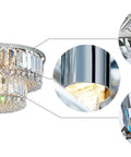K9 Crystal Chandelier Two Tier Flush Mount With Five Lights For Bedroom Dining Living Room Modern Ceiling Fixture Hand Picked Crystals LED Compatible 9In High 16In Diameter Bulbs Not Included, showing detailed crystal and chrome design
