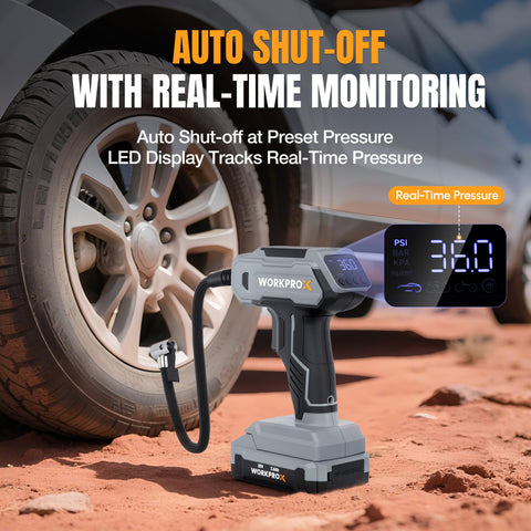 Cordless Tire Inflator Portable Air Compressor With Digital Pressure Gauge 150 PSI Fast Inflation Rechargeable Battery