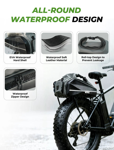 40L Hard Shell Ebike Battery Bag For Rear Rack Waterproof Storage Case with Waterproof Features Displayed