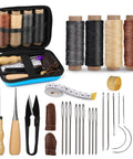 Pro Grade Beefed Up Leather Sewing Kit For Hand Stitching With Durable Needles, Waxed Thread, Awl, Thimble, Ruler And Tools