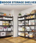 Beefy 5 Tier Metal Garage Storage Shelving Unit, 36 Inch Wide, Adjustable Shelves, Heavy Duty Steel, Up To 2200 Lbs Total Capacity, Ideal Tool Organizer For Home Garage, Workshop, And Storage. Indoor storage shelves in kitchen with organized household items
