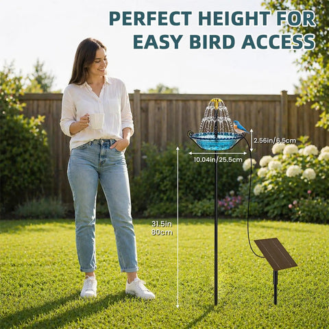 Sun Powered Bird Bath Fountain With Metal Stake Stand And Upgraded Spray System For Outdoor Gardens Yards Patios And Lawns