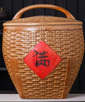Top Shelf Ceramic Rice Storage Jar With Airtight Lid Chinese Design Grain Dispenser For Beans Coffee Tea Built Different Kitchen Organization Bucket with detailed texture and handle.