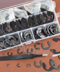 210 Piece E Clip Snap Ring Kit With Tweezers 14 Sizes M1.5 M2 M2.5 M3 M3.5 M4 M5 M6 M7 M8 M9 M10 M12 M15 High Carbon And Manganese Steel External Retaining Rings Set