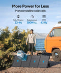 Portable Solar Generator Kit With 350W Panel, 1440Wh Power Station, man beside solar panel near RV