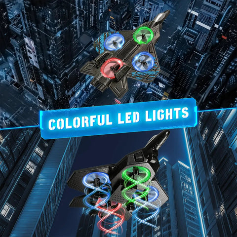 Foam RC Plane For Kids And Adults With Four Rechargeable Batteries Cool LED Lights 360 Degree Flip Stunt Jet in urban night scene
