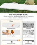 Comparison chart highlighting features of Set Of 2 Six Foot Folding Tables That Are Beast Portable And Heavy Duty Fold In Half Utility Plastic Dining Tables.