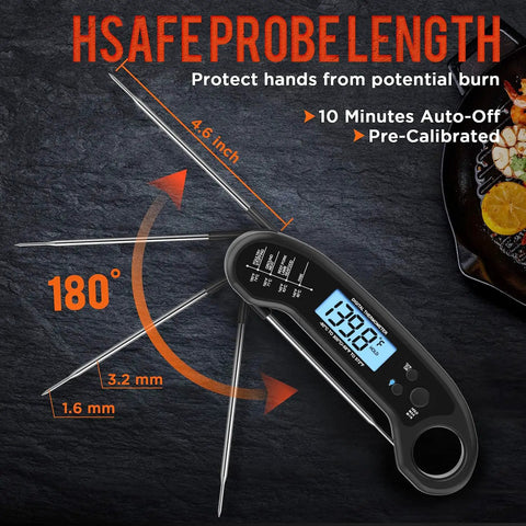Digital Meat Thermometer For Grill And Kitchen Instant Read Waterproof Food Thermometer with extended probe and display screen