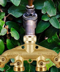 Heavy Duty Brass Hose Splitter 4 Way Garden Connector Three Quarter Inch Durable Hose Adapter With Solid Brass Body Easy Shut Off No Leaks Fits Most Hoses For All Your Yard Watering Needs, brass 4-way splitter on hose