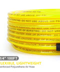 Badass 1/4 Inch By 100 Feet Air Compressor Hose Crafted From Tough Reinforced Polyurethane with clear labeling and coiled design.