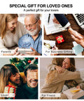 Four images showing people exchanging gifts: parents, business partners, lovers, and friends, illustrating gifting occasions.