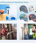 Four Pack Cotton Welding Cap Set With Sweat Absorbing Mesh Liner, breathable hats in floral, star, and novelty prints for welders.