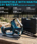 8 Inch Cordless Pruning Chainsaw With Auto Oiler, Brushless 800W Motor, compatible with Makita 18V battery, shown with case