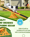 Tough As Nails Built To Last Durable 71 Inch Fir Wood Dog Agility Seesaw With 66 Lb Weight Rating Anti Slip Deck in use outdoors