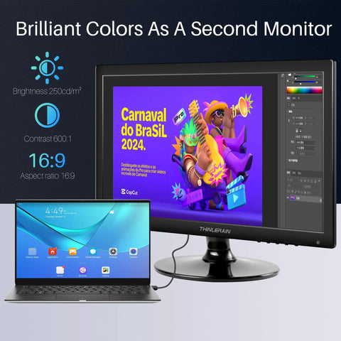 17.3 Inch HD Plus Monitor With HDMI VGA Built In Speakers 60Hz Refresh 5ms Response Time VESA Mountable with vibrant display