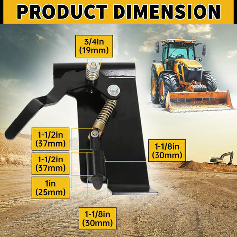 Universal Quick Tach Conversion Plate dimensions showcasing tractor attachment in rugged terrain