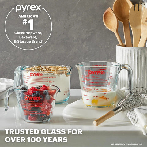 Three Piece Glass Measuring Cups Set With 1 Cup 2 Cup And 4 Cup Sizes For Prep Bake And Cook Ready For Oven Microwave And Dishwasher Safe With Clear Easy To Read Measurements And Durable Built To Last In Your Kitchen with ingredients