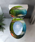 Elongated Resin Toilet Seat for Bathroom with fish and aquatic plants design, suitable for most standard toilets.