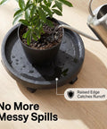 14.2 Inch Round Planter Caddy With Heavy Duty Smooth Gliding Casters, Grab And Go Wheeled Flower Pot Dolly with raised edge for runoff.