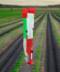 Handheld Garden Seeder With Adjustable Settings Seed And Fertilizer Spreader For Vegetable Gardens Single Cylinder Precision Sowing Tool Durable Stainless Steel And Plastic No Bending Over Needed standing in field