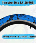Close-up of blue and black tire from Two Pack 20 By 2.1 Folding Bead Bicycle Tires With 20 By 1.75 To 2.125 Inner Tubes And Tire Pry Rods