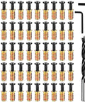 Top Shelf 50 Piece Threaded Wood Insert Kit Including 1 4 20 Furniture Fasteners And Wrenches For No Sweat Diy Installations showing bolts and tools.