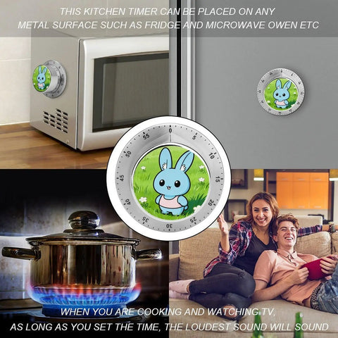Colorful Meadow Rabbit Countdown Timer for Kitchen and Classroom All In One Timekeeper with Rotating Dial Time Saver Durable Stainless Steel