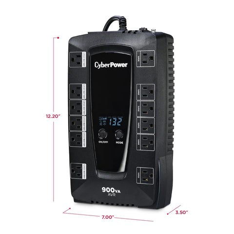 AVRG900LCD Intelligent LCD UPS System 900VA 480W Battery Backup With 12 Outlets Surge Protected AVR For Desktops PCs Home Office Networking And Entertainment Gear