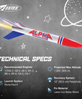 Hands On Intermediate Model Rocket Kit For Ages 10 And Up With Parts Decals Recovery Parachute And Easy To Follow Step By Step Instructions Kid Friendly And Ready For Safe Fun Flights rocket with specifications and illustration.