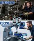 Top image of a worker using a milling machine with tools for precision work. Er32 Collet Block Set Heavy Duty holder visible.