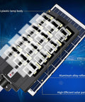 Ultra Bright 800W Solar Street Light With Motion Sensor And Remote Control, 1150 LED array close-up with ABS body and solar panels