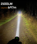 Beam of Rechargeable LED Flashlight With 2100 Lumen Output And 690 Meter Throw For Serious Long Range Illumination, TIR Lens