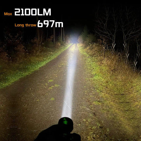 Beam of Rechargeable LED Flashlight With 2100 Lumen Output And 690 Meter Throw For Serious Long Range Illumination, TIR Lens