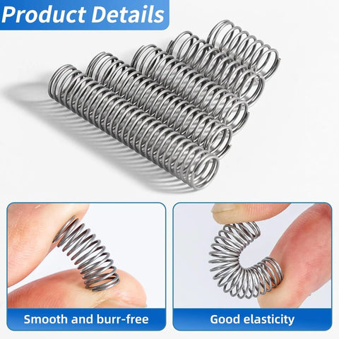 Premium Stainless Steel Compression Springs Assortment Kit Featuring 380 Versatile Pieces For DIY Repairs, Home Projects, And Heavy Duty Mechanical Fixes With Rust Proof Build; close-up of small coil springs