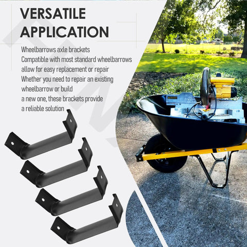 4 Pack Heavy Duty Black Steel Wheelbarrow Axle Bracket Set Replacement Accessories For Gardening with black steel brackets and wheelbarrow
