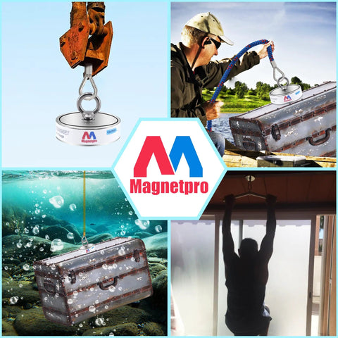 2690Lb Complete Retrieving Magnet Fishing Kit with double-sided N40 neodymium magnets pulling treasure from water.