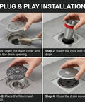 Step-by-step installation of Heavy Duty 2 Inch Shower Floor Drain Stopper With Magnetic Backflow Preventer.