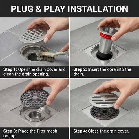 Step-by-step installation of Heavy Duty 2 Inch Shower Floor Drain Stopper With Magnetic Backflow Preventer.