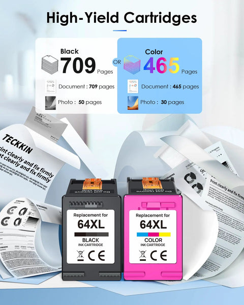 64XL Black And Color Ink Cartridge Combo Pack For Envy Photo And Tango X Printers High Page Yield Black 709 Pages Color 465 Pages