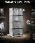 Compact Indoor Mushroom Grow Tent Cabinet With Large Capacity Portable Mini Greenhouse for Home; tent and inclusions shown.