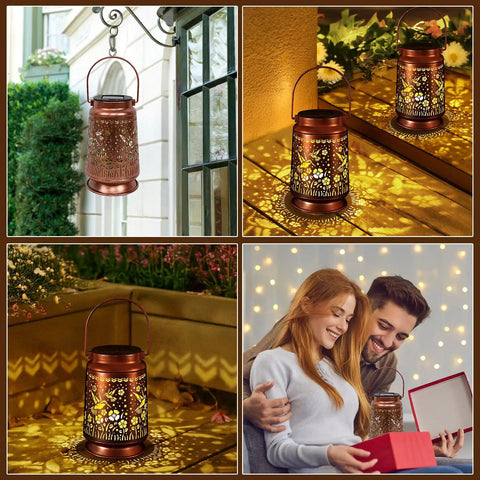 Outdoor Solar Lanterns Waterproof Weatherproof Metal Hummingbird Garden Decor For Patio Yard Pathway Festival Lighting Gift For Mom Grandma Women With Lit Backyard Vibe hung on patio