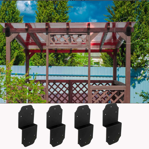 Beefy Heavy Duty Pergola Brackets 4 Pack Black 6 Inch Steel Z Angle Joist Ties installed on wooden pergola frame
