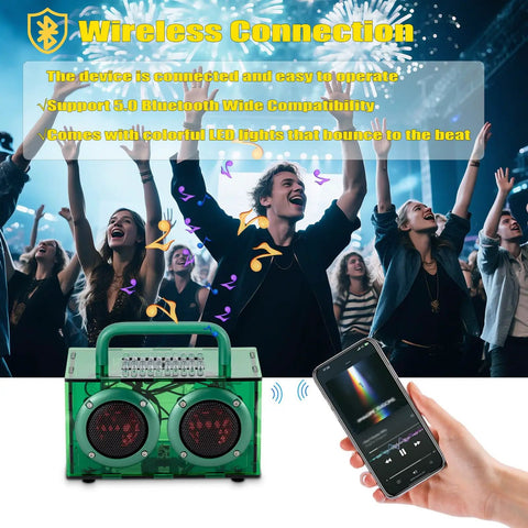 Bluetooth Speaker Kit With LED Light For Kids And Teens Build Your Own Portable Speaker In Green Transparent Acrylic Case in use