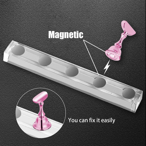 2 Sets Pink Nail Stands For Press On Nails Display With Magnetic Nail Holders, showing magnetic connection detail