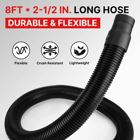 Beefy 8 Ft Universal Vacuum Hose 2.5 Inch Heavy Duty Replacement Hose with flexible, crush-resistant and lightweight design.