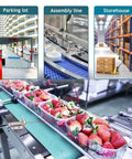 Heavy Duty Four Digit Dual Led Counter Meter Featuring Top Notch Laser Sensor And Convenient Remote in use on a production line with strawberries.