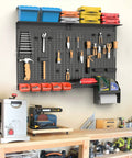 4ft Wide Metal Pegboard Wall Organizer Kit With Accessories For Garage, Wall Mount Tool Storage System, Shelves, Bins