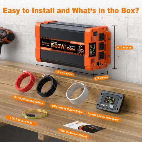 Hit The Open Road And Plug In Anywhere With This Beefy 1500 Watt Pure Sine Wave Inverter, 10.47x5.70 inches, includes remote and cables.