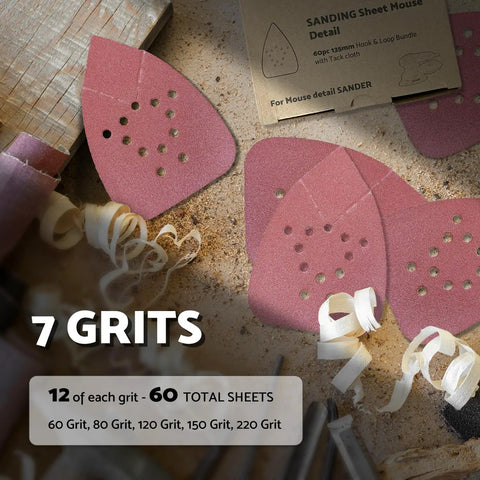 Black And Decker Mouse Sanding Pads Pack With 60 80 120 150 220 Grits, 12 Hole Hook And Loop Detail Sander Pads With Tack Cloth